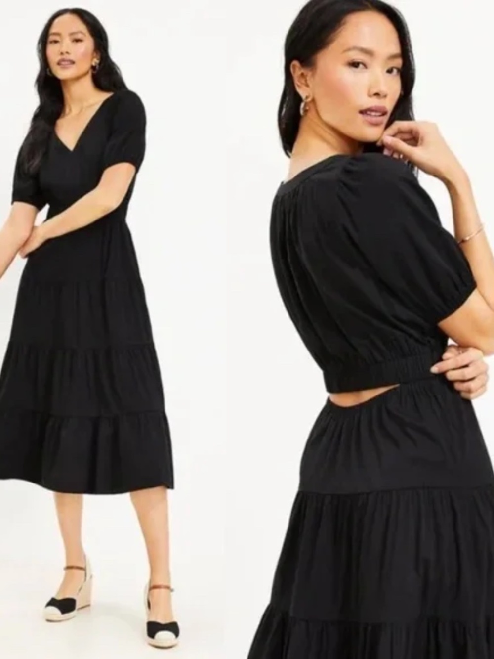 Loft Tiered Black Dress With Back Cut Out Small